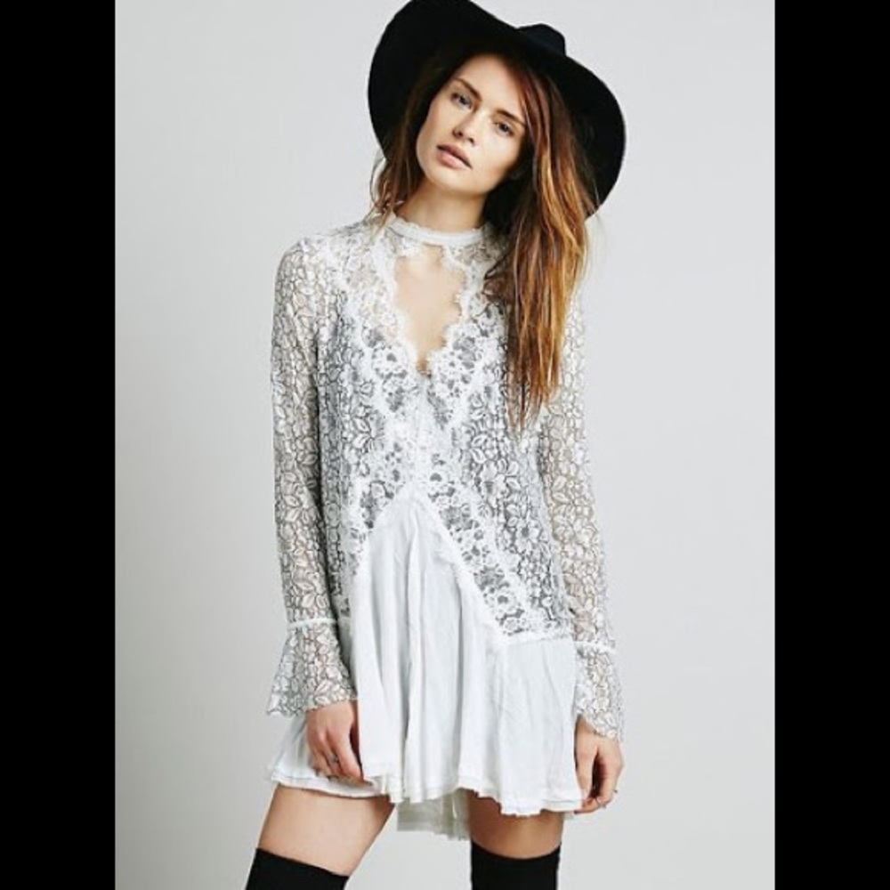 Free People Long Sleeved Lace Top